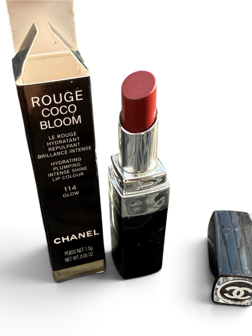 NIB CHANEL Rouge Coco Bloom Lipstick - 114 Glow (Pink-Red) travel
